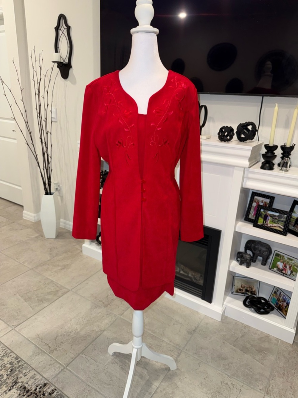 Vintage Fashion Bug Red Embroidered Midi Dress Size 6